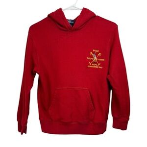 Vintage 90s Polo by Ralph Lauren Hoodie Sweatshirt Horse Red Boys Small 8/10